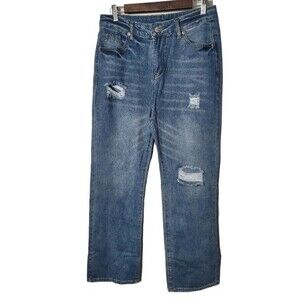 High-Waisted Wide leg Cropped Ankle Distressed Jeans Size Large